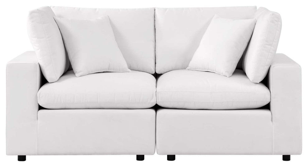 Modular Lounge Loveseat Deep Sofa, White, Modern, Outdoor Patio Hospitality