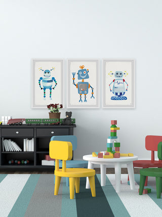 Happy Robot Triptych, 48"x24"