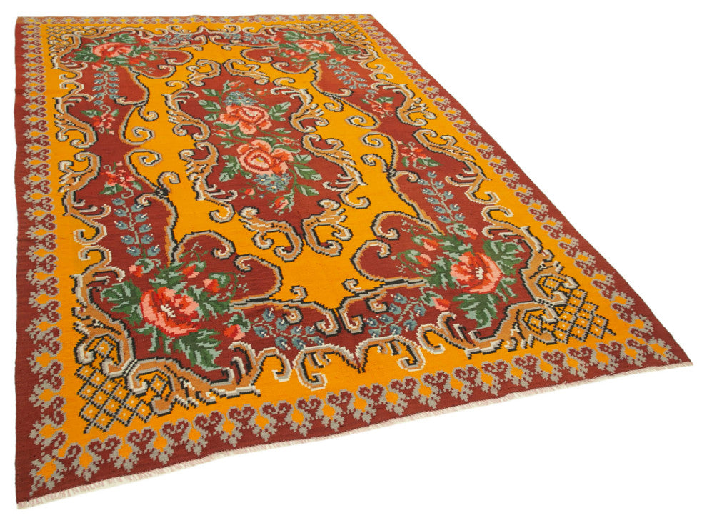 Rug N Carpet - Handmade Moldovan 6' 4'' x 9' 0'' Vintage Floral Kilim Rug
