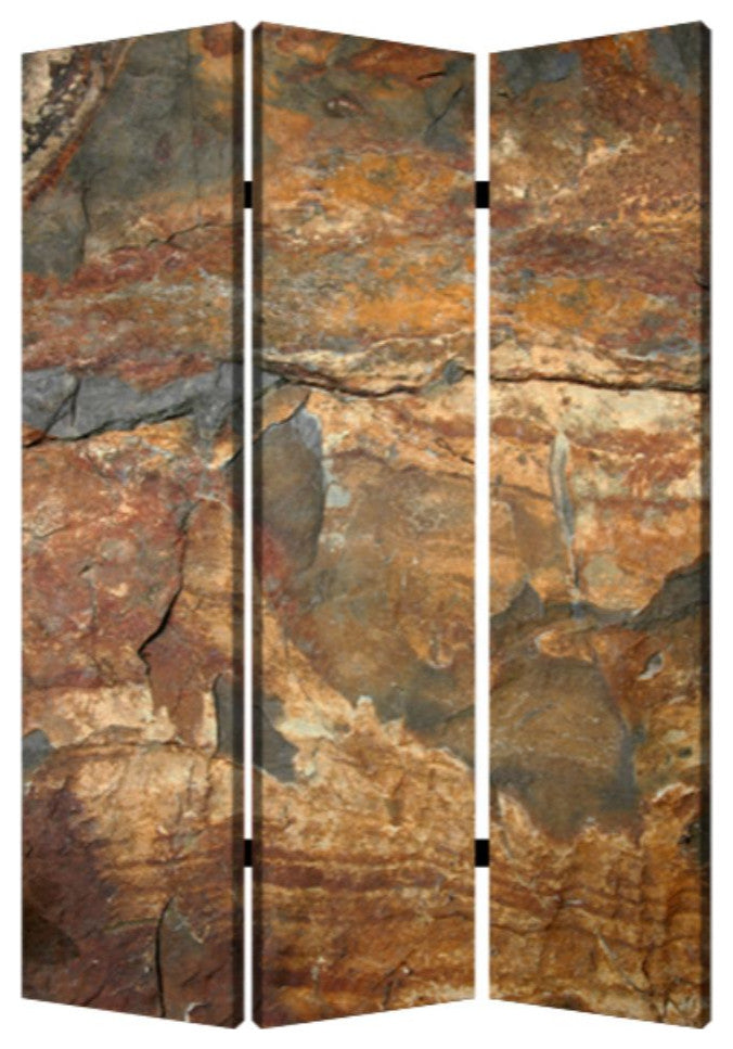 1" x 48" x 72" Multi Color Wood Canvas Dark Brown Slate  Screen