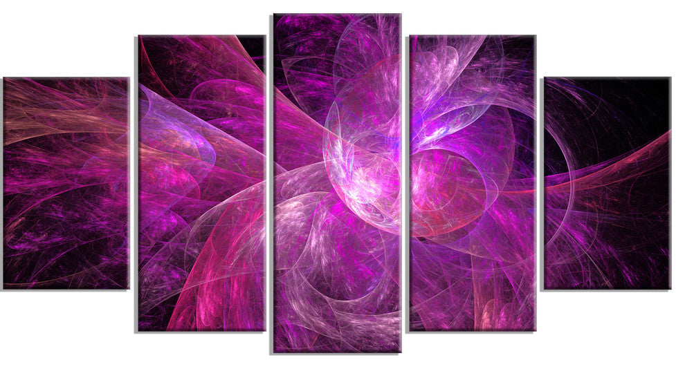 Purple Fractal Abstract Illustration, Abstract Canvas Print, 60"x32", 5 Panels