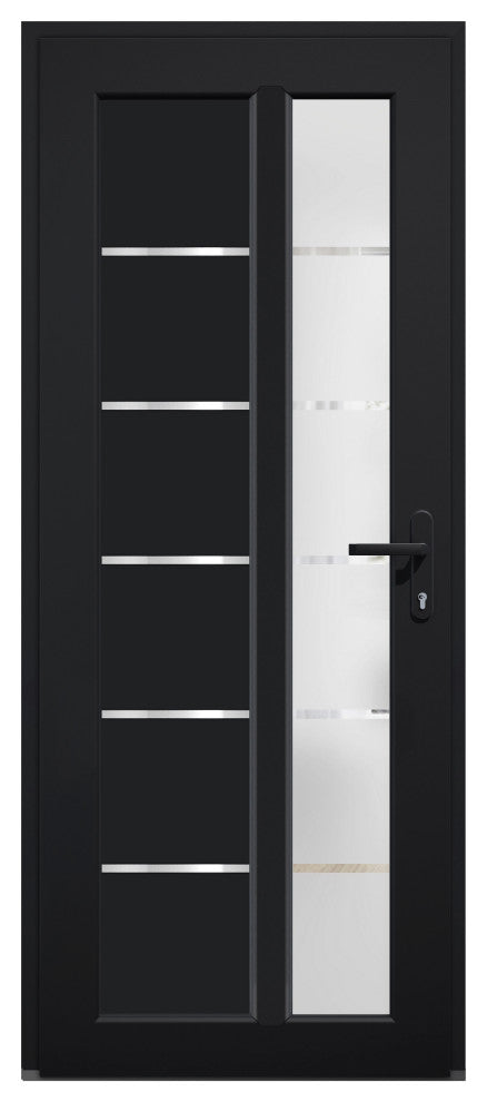 Front Exterior Prehung Door Frosted Glass / Manux 8088 Black, 36" X 80"; Left in