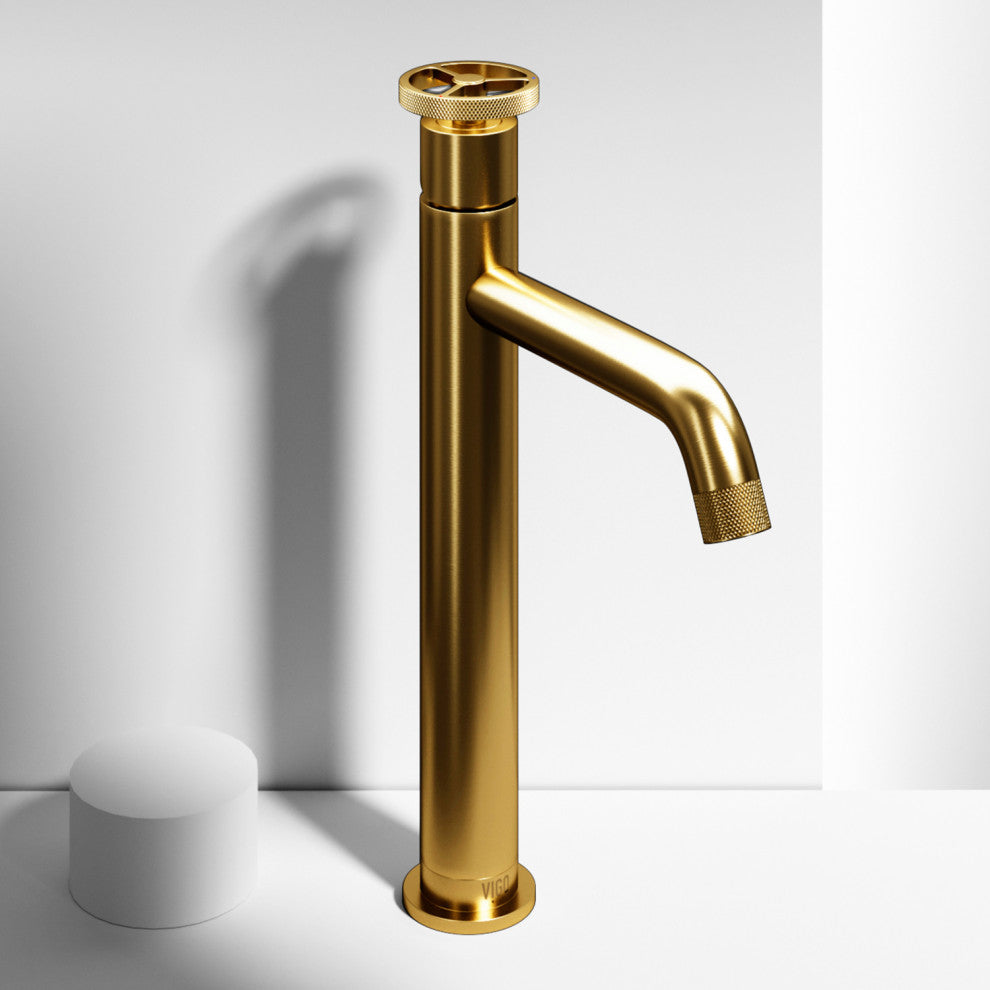 VIGO Cass 12" H Single Handle Single Hole Bathroom Vessel Faucet, Matte Brushed Gold
