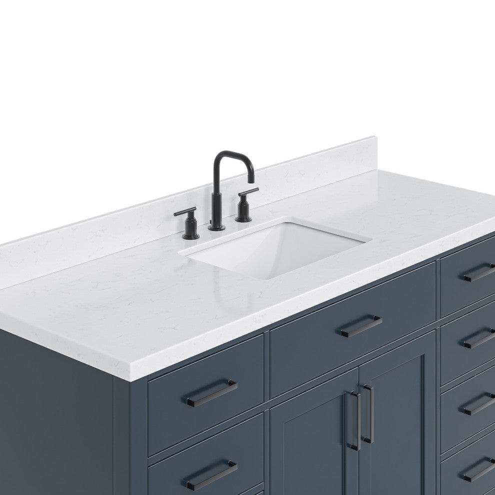 Ariel Hepburn 60" Single Rectangle Sink Vanity, Carrara Quartz, Midnight Blue