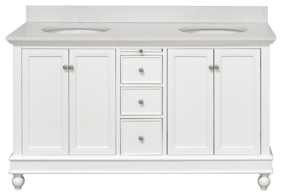 Bella 60" Bathroom Vanity, White, Quartz, Double Vanity