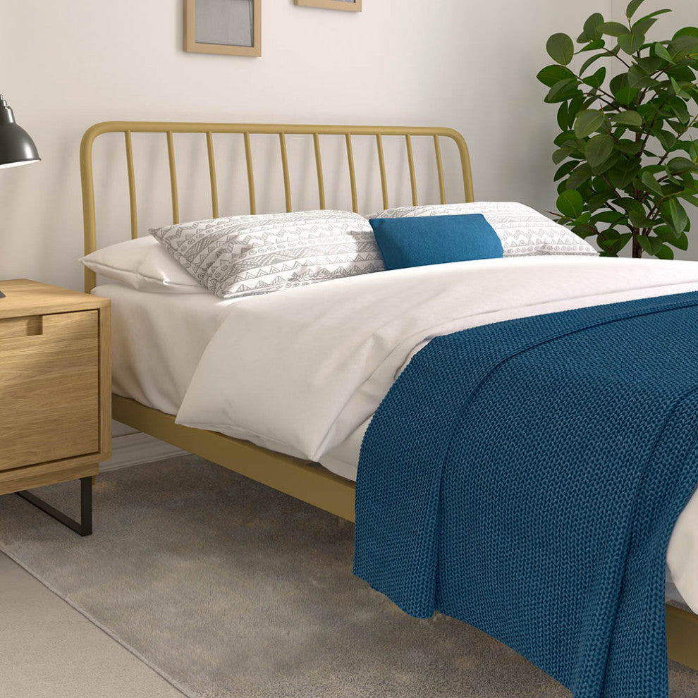 Kairosis Curved Metal Modern Queen Bed Frame by RST Brands, Gold