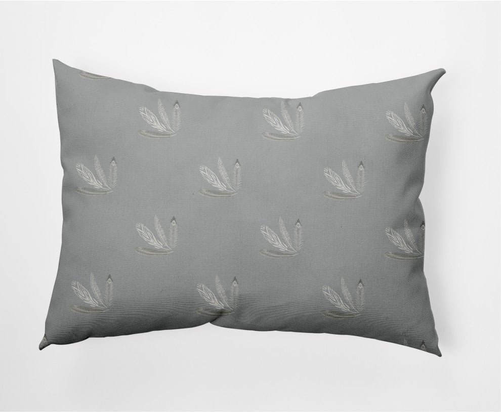 Feather Pattern Decorative Lumbar Throw Pillow, Gray, 14"x20"