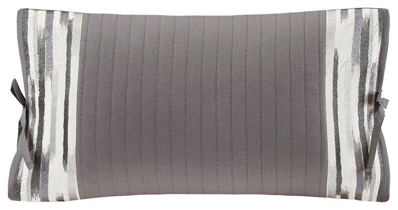 N Natori Hanae Embroidered Cotton Oblong Decorative Pillow, Grey