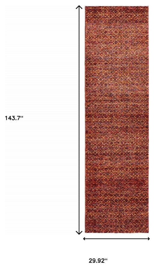 12' Runner Red Gold and Blue Geometric Power Loom Runner Rug