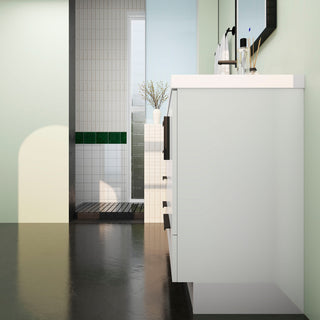 Carla 42" Freestanding Bathroom Vanity With Left Side Drawers, Gloss White