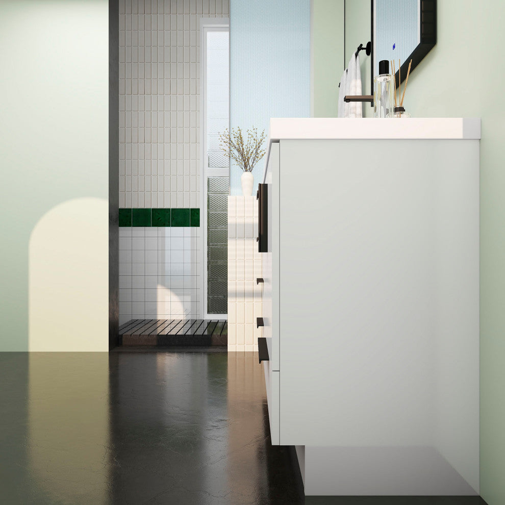 Carla 42" Freestanding Bathroom Vanity With Left Side Drawers, Gloss White