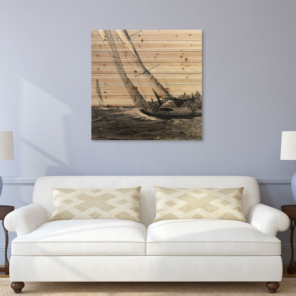 "Regatta" Wall Art Giclee Printed On Solid Fir Wood Planks