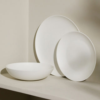 Stone Lain Taglio Bone China 12 Piece Dinnerware Set, Matte White