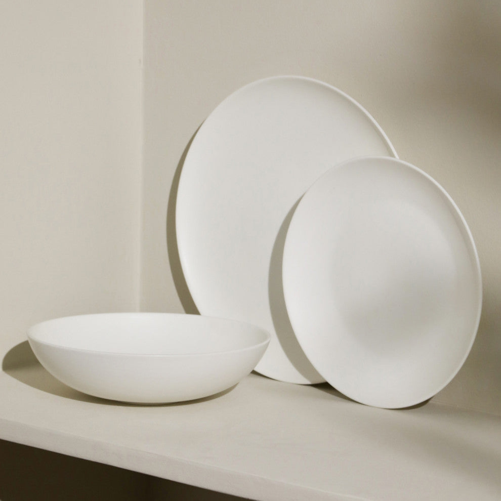 Stone Lain Taglio Bone China 12 Piece Dinnerware Set, Matte White