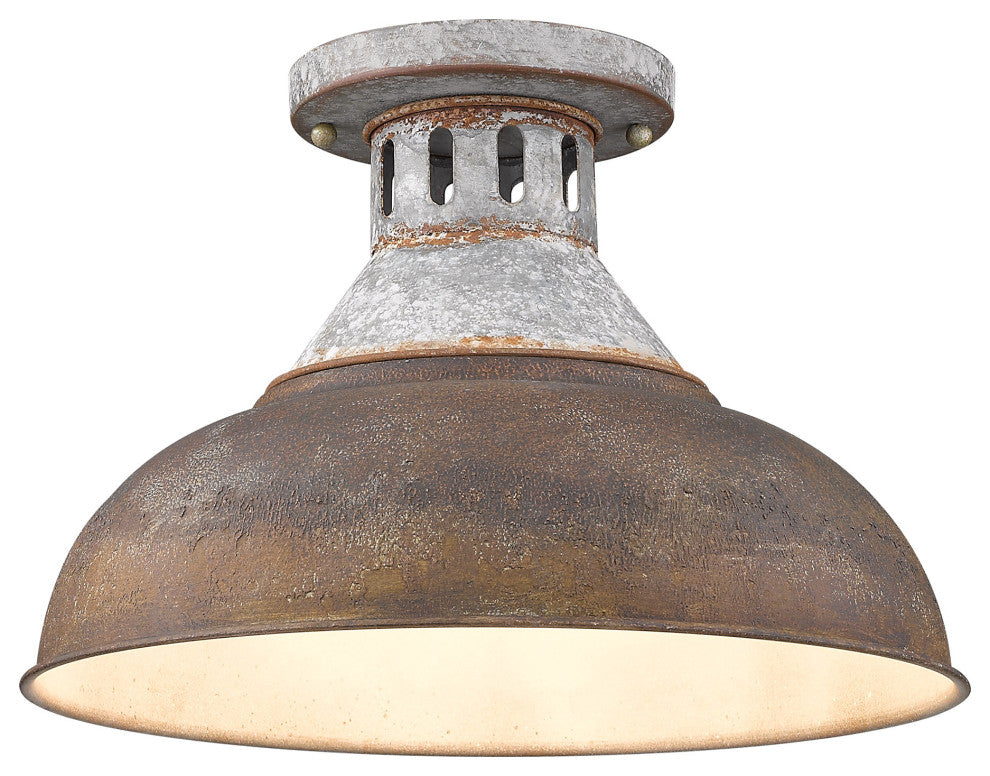 Golden Lighting 0865-SF RUST Kinsley 14"W Semi-Flush Ceiling - Aged Galvanized