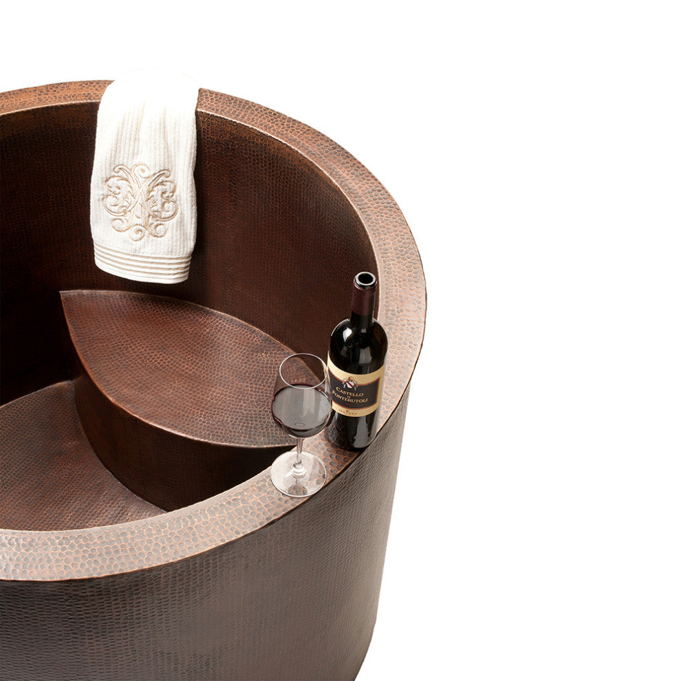 45" Hammered Copper Japanese Style Soaker Bathtub & Drain Package