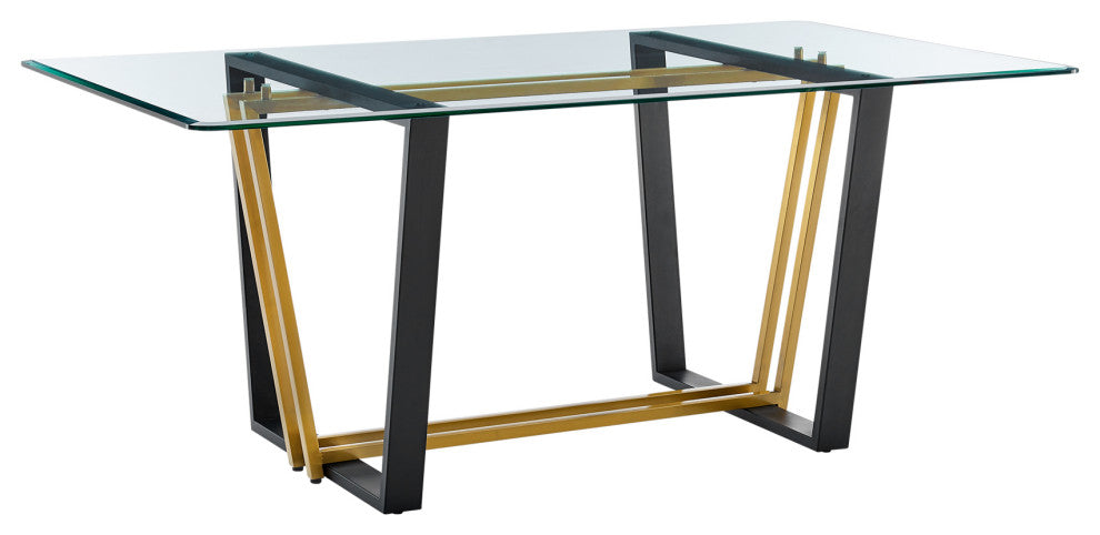 Kai 72" Glass Tabletop Dining Table With Gold and Black Base
