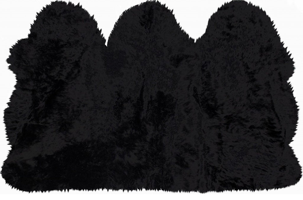 3' x 5' Black Natural Sheepskin Area Rug