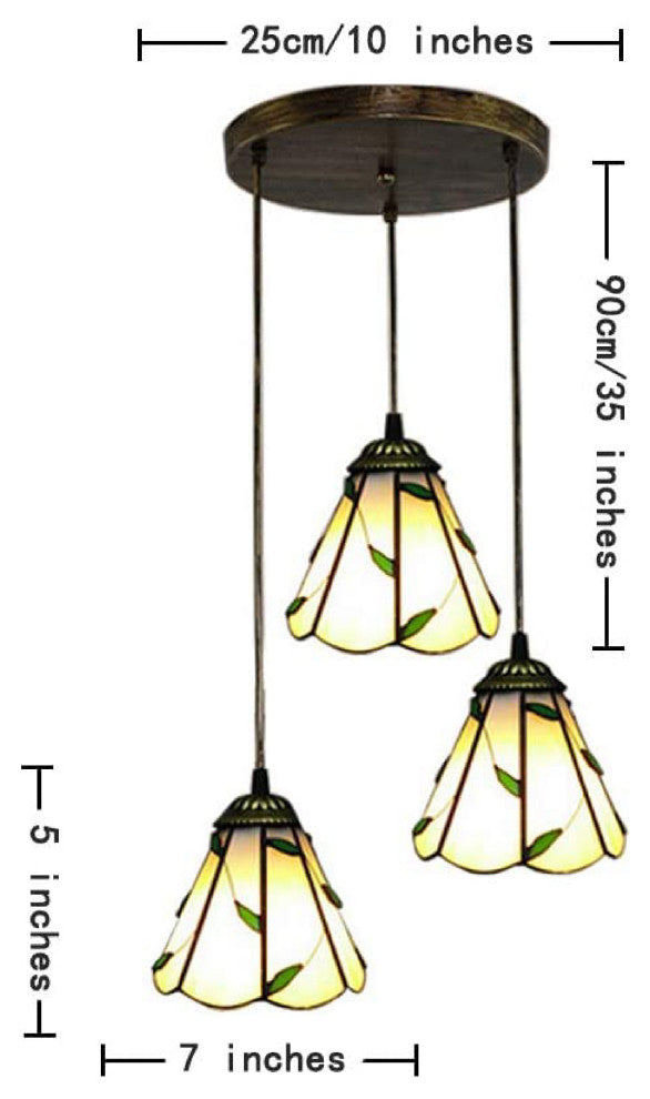 3 Lights tiffany pendant light Vintage green pendant light 10 Inch stained glass