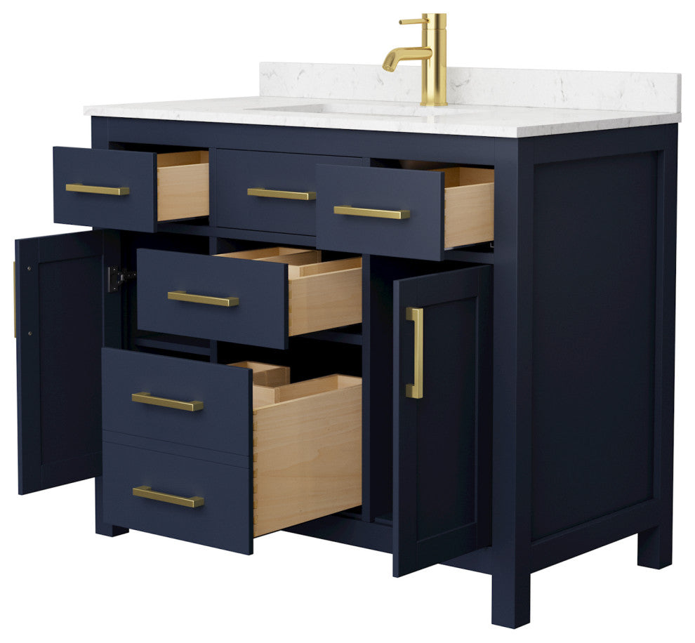 Beckett 42" Single Vanity, Dark Blue, Carrara Cultured Marble Top, Sink
