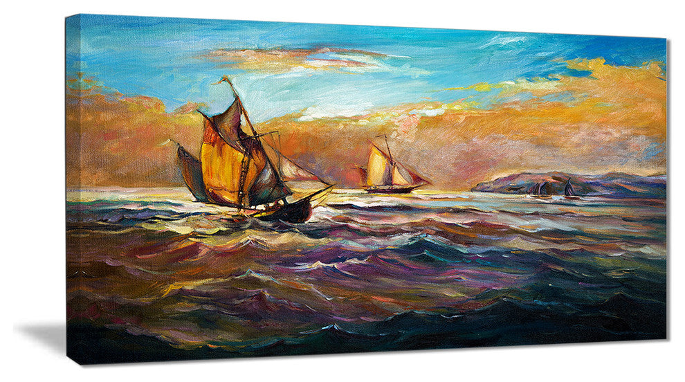 "Boats in Roaring Sea" Canvas Print
