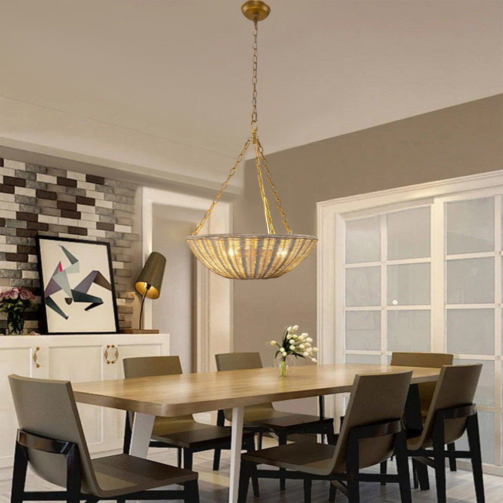 19.69-inch Beige Farmhouse Rattan 3-Light Chandeliers