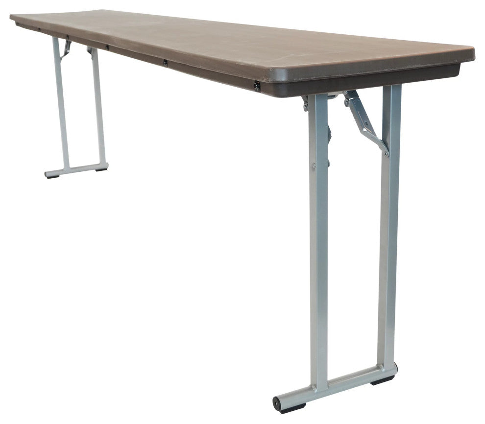 Large Folding Table, Recessed Steel Legs & Spacious Rectangular Top, Brown