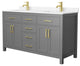 60"DBL Vanity Dark Gray, Carrara Cult. Marble Countertop, Sinks, Gold Trim