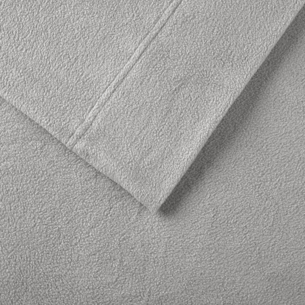 True North by Sleep Philosophy Knitted Micro Fleece Solid Sheet Set, Gray, Twin