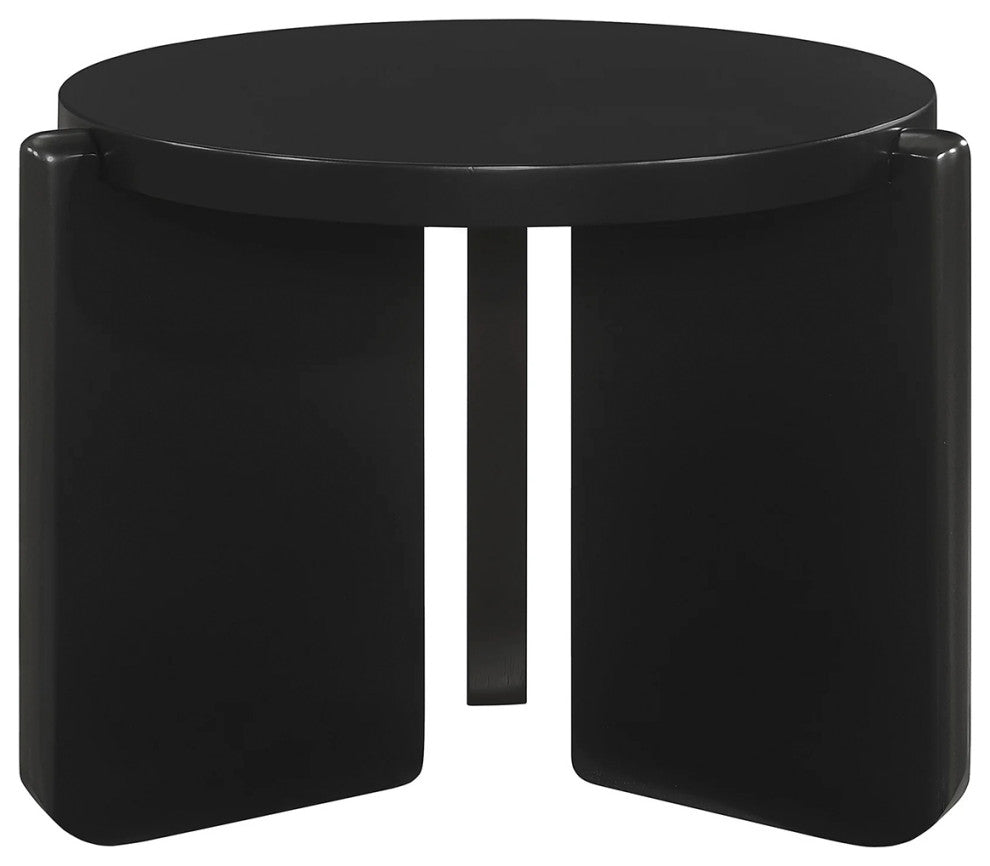 Round Top Solid Wood End Table, Black