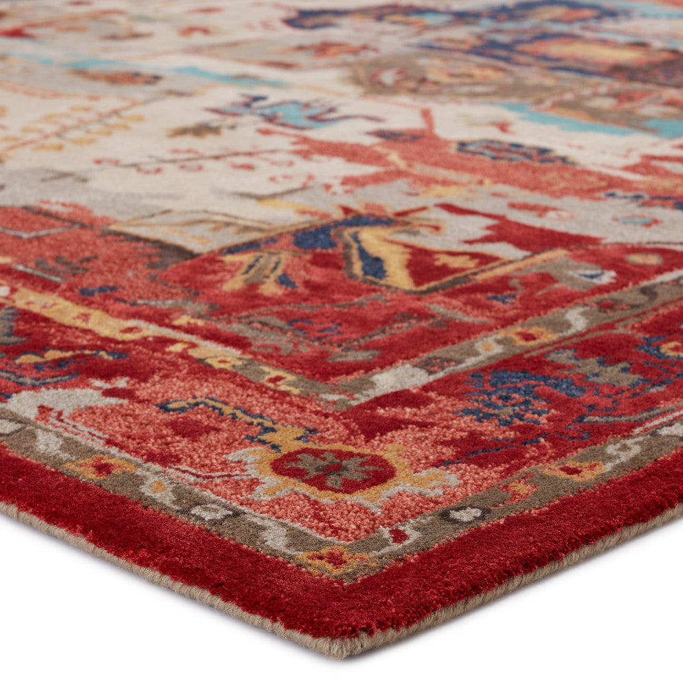 Lilith Handmade Medallion Red/ Aqua Area Rug 10'X14'