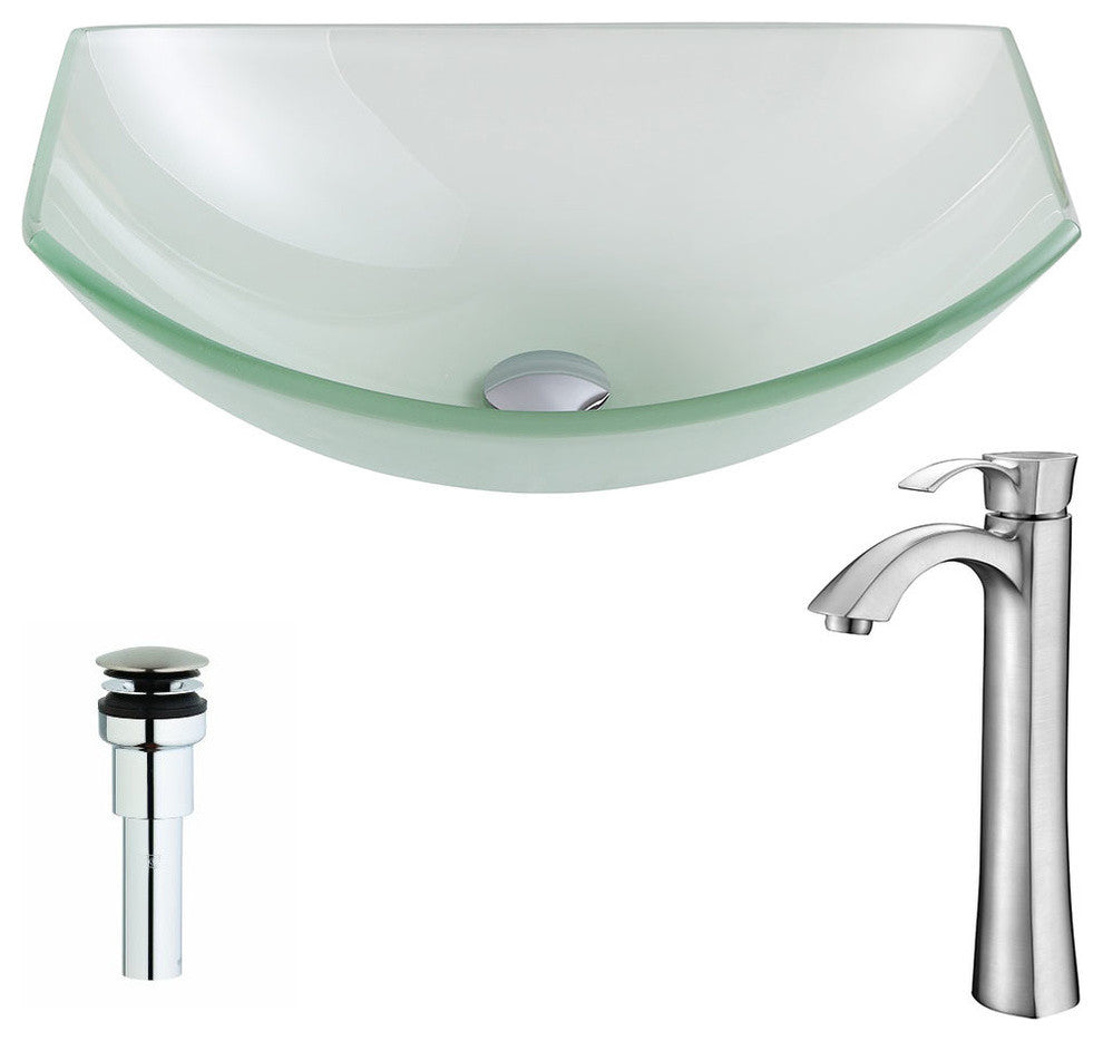 Pendant Deco-Glass Sink, Lustrous Frosted, Harmony Faucet, Brushed Nickel