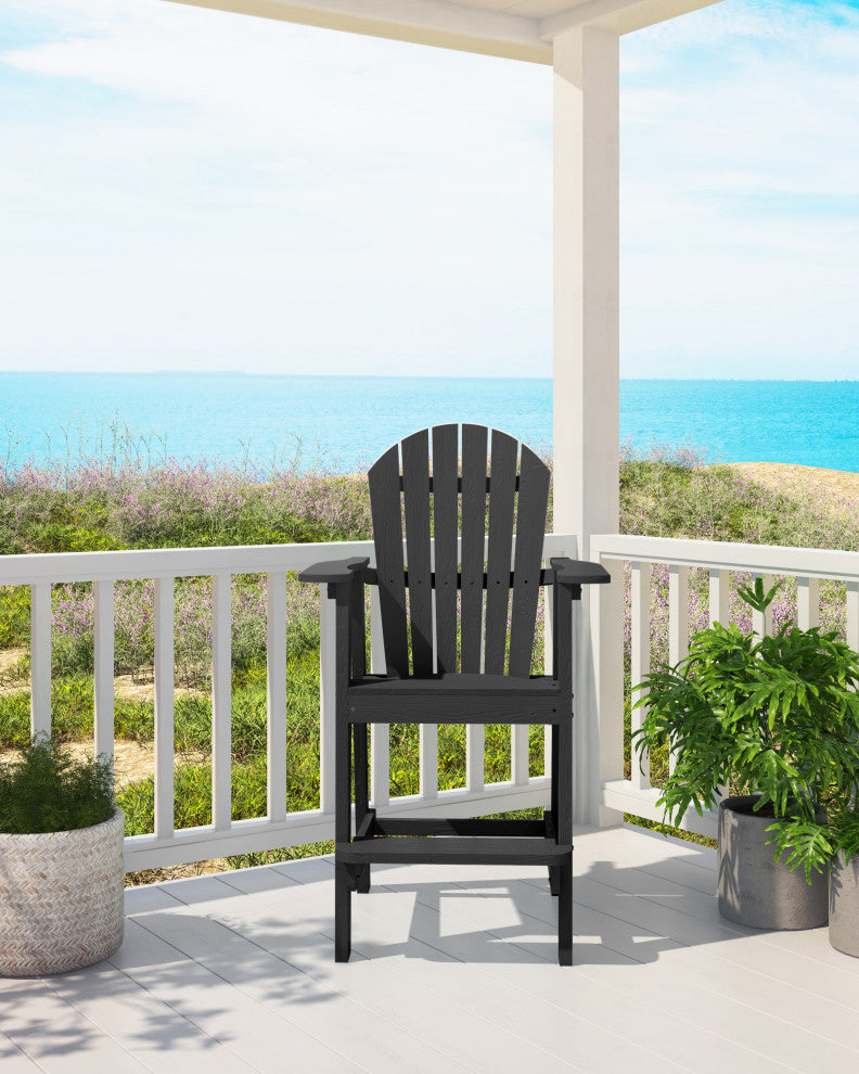 Rustic Adirondack Chairs Outdoor BarStools with Hight Back Design, Black