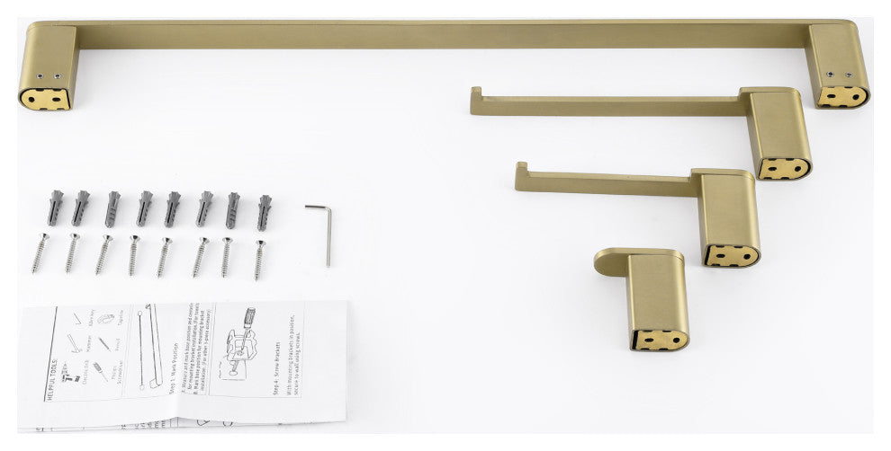 4-Piece Bathroom Wall Mount Towel Rack Set, Brushed Gold