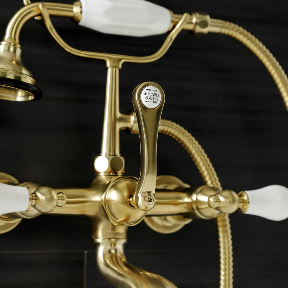 AE553T7 7" Wall Mount Tub Faucet With Hand Shower, Brushed Brass