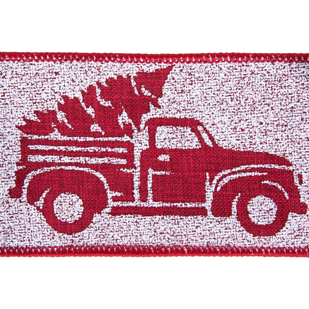 Vickerman Q201622 2.5"X10 Yard Red Christmas Tree In A Truck Christmas Ribbon