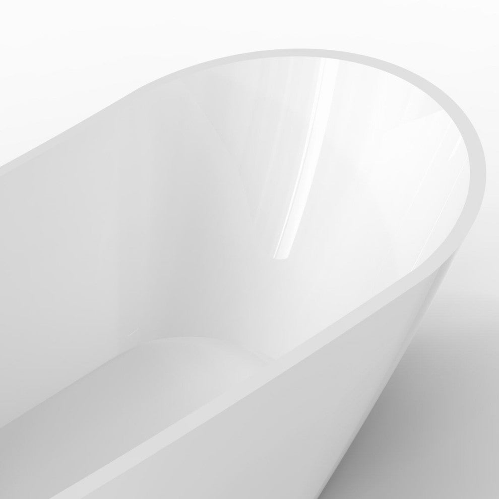 Acrylic Freestanding Bathtub With Drain and Overflow cover, Glossy White, 59"
