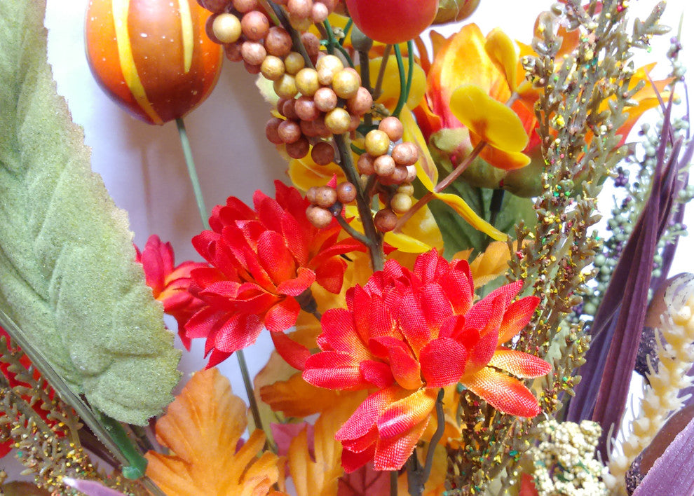 Faux Mixed Pumpkins, Sunflower, Leaves Filler Fall Bush Decoration