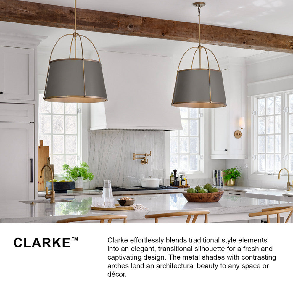 Hinkley Clarke 15" Semi-Flush Mount Ceiling Light, Lacquered Dark Brass + Black