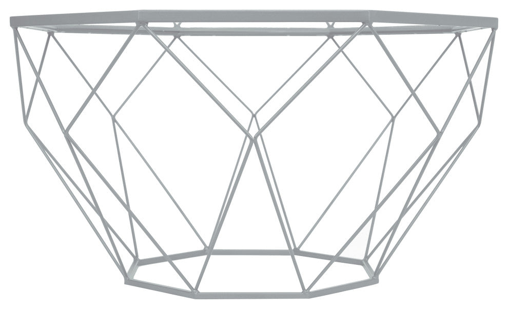 LeisureMod MD31GR Malibu Large Octagon Glass Grey Coffee Table Geometric Base