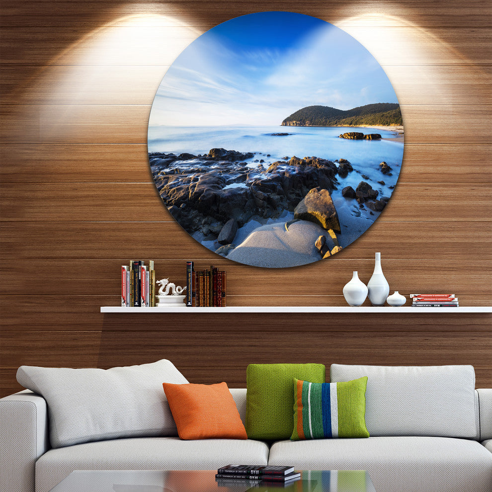 Cala Violina Bay Beach In Maremma, Seashore Round Metal Wall Art, 23"