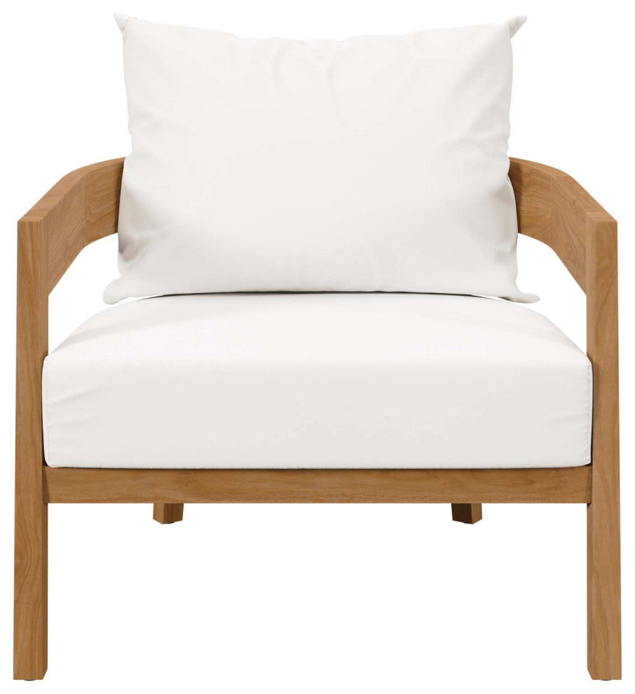 Lounge Chair Table Set, White Natural, Teak Wood, Modern, Outdoor Hospitality