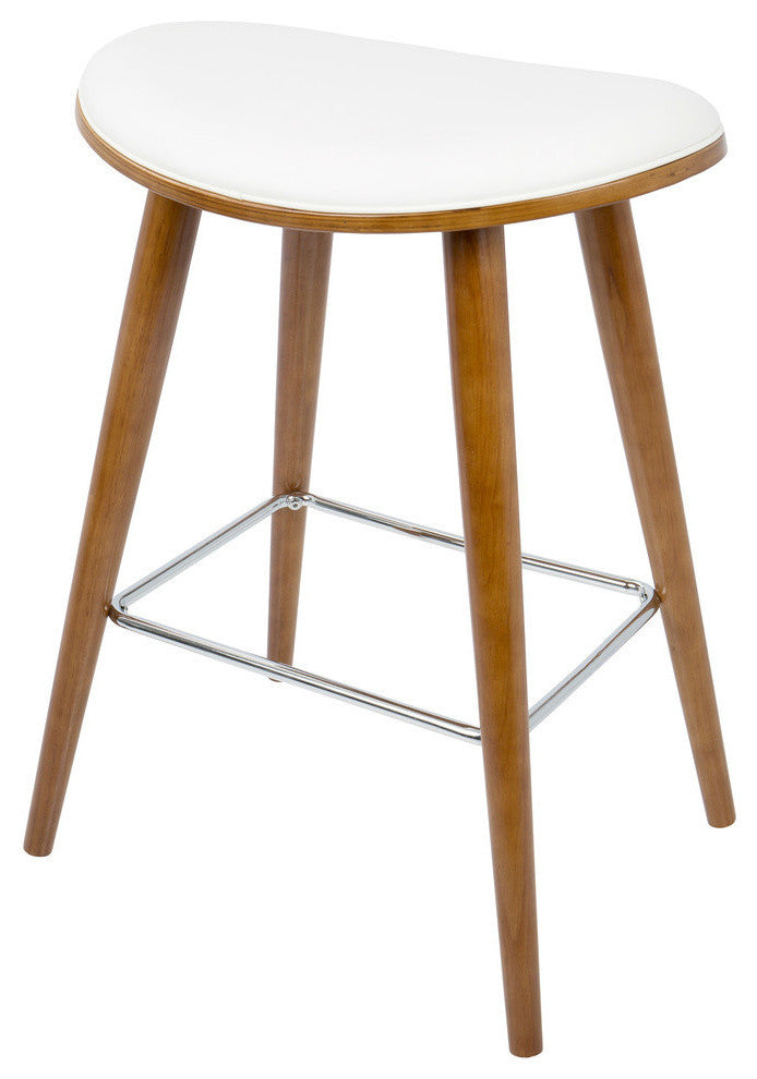 LumiSource Saddle Counter Stool, Walnut and White PU Leather, Set of 2
