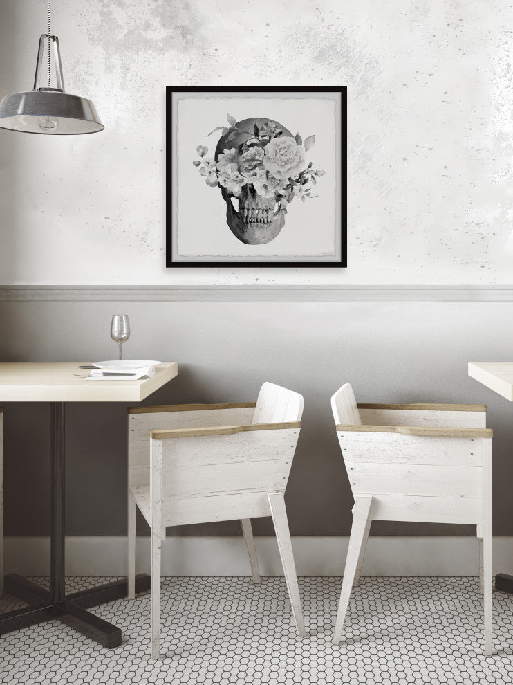 "Roses and Skull" Framed Painting Print, 18x18
