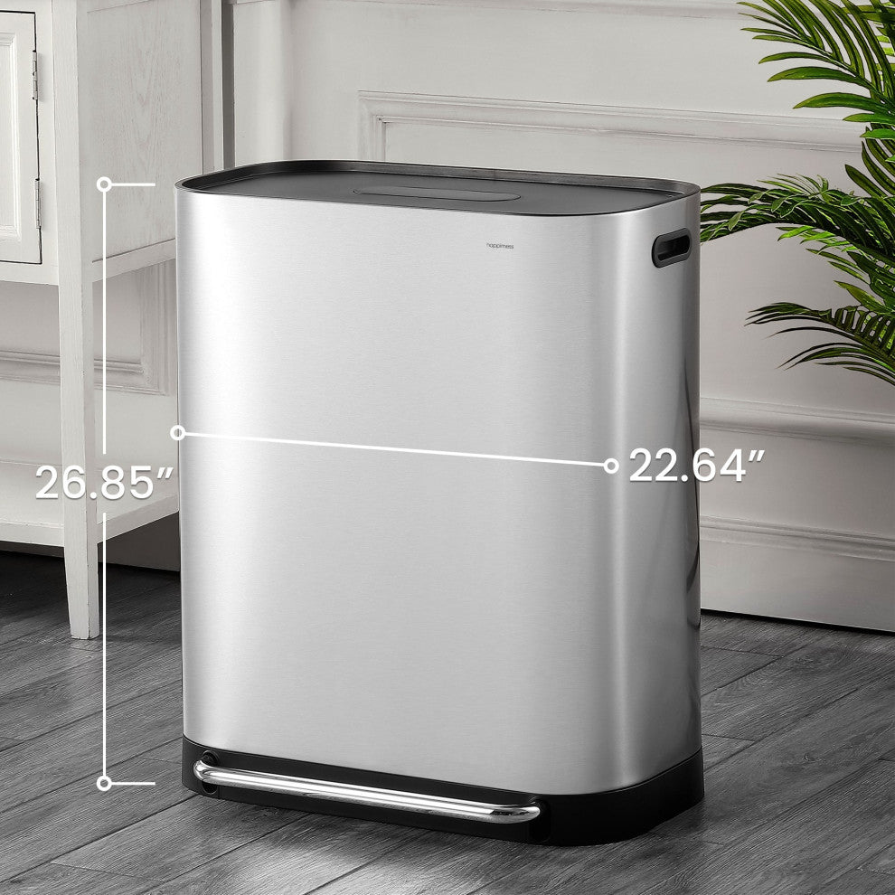 Kitchen 16-Gallon Double-Bucket Step Trash Can With Odor Filter and Lid Support