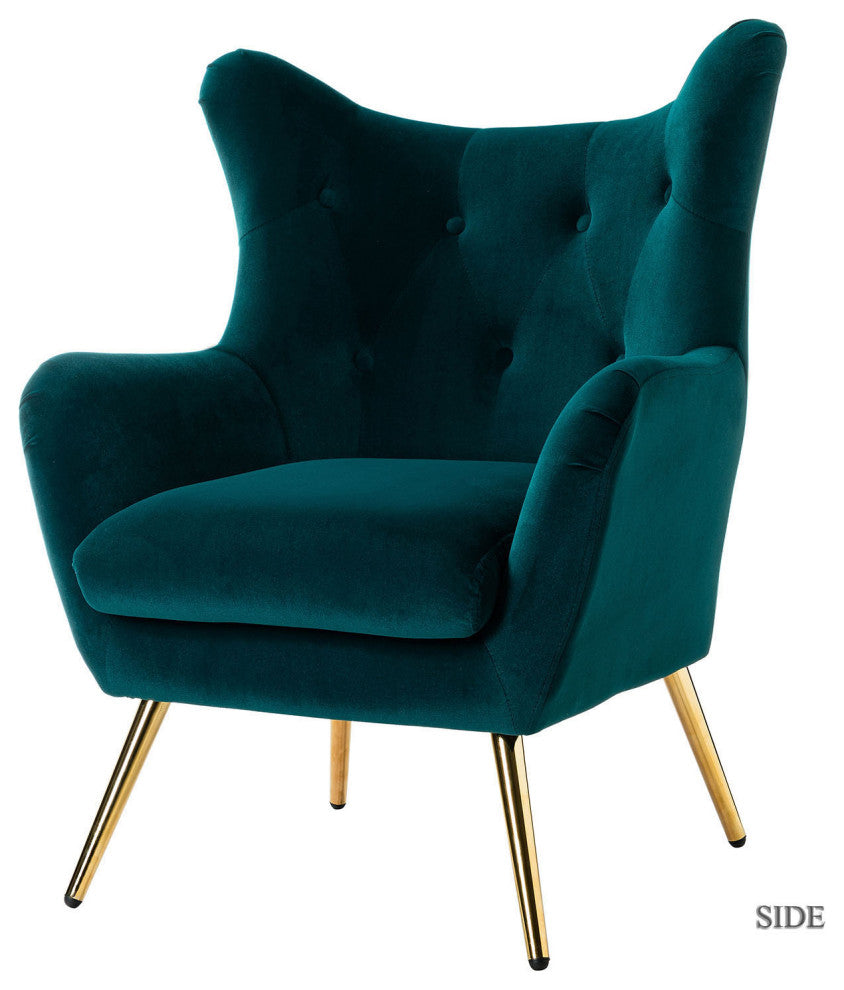 Tufted Accent Chair With Golden Legs, Teal