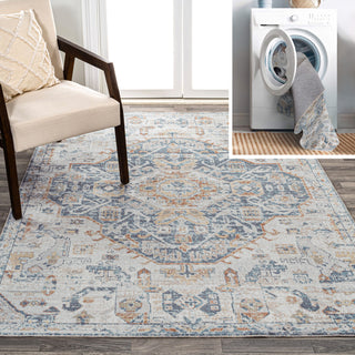 Shaemus Bohemian Medallion Low-Pile Machine-Washable Rug, Cream/Blue/Terra 5x8
