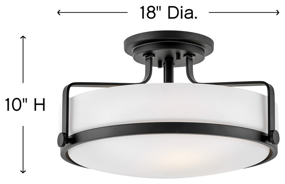 Hinkley Harper 18" Large Semi-Flush Ceiling Light, Black + Etched Opal