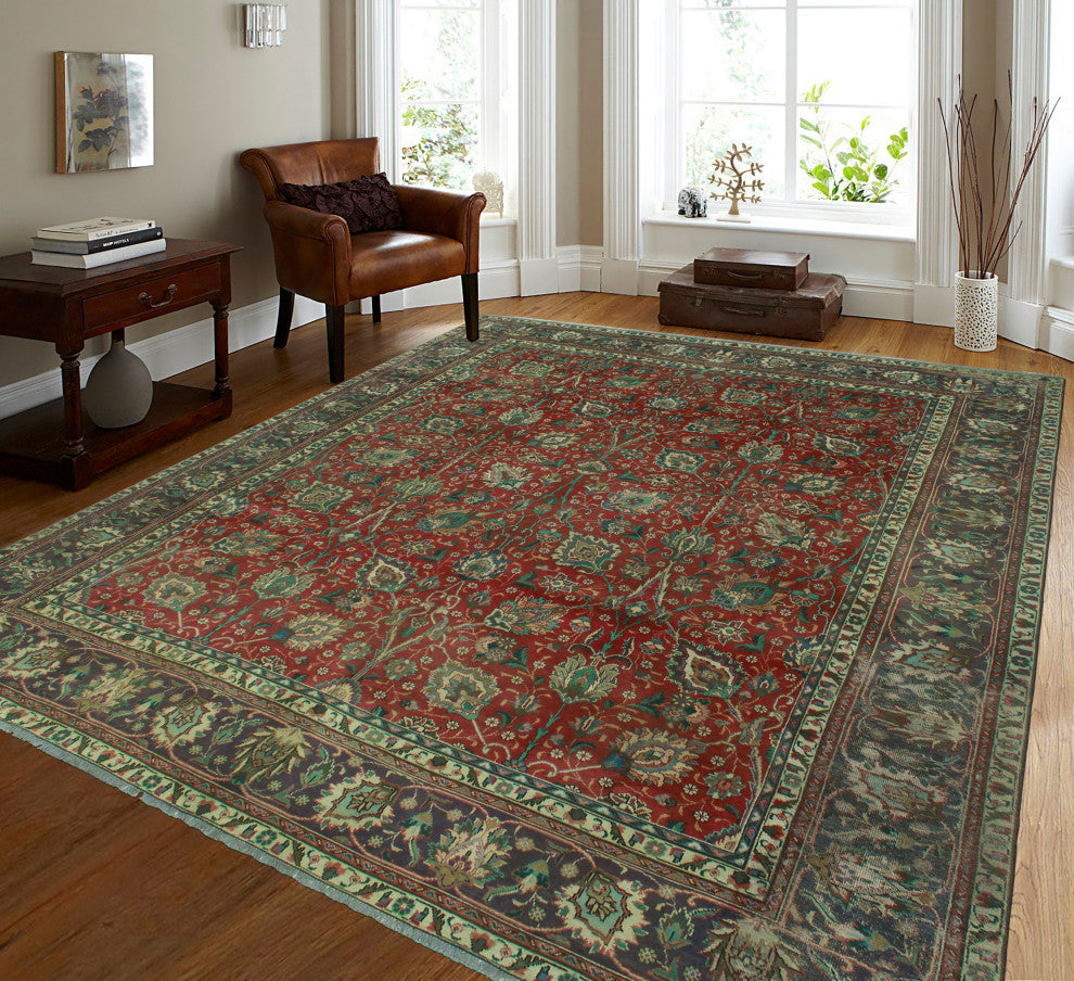 Fine Vintage Distressed Una Red/Navy Rug, 9'5x12'4