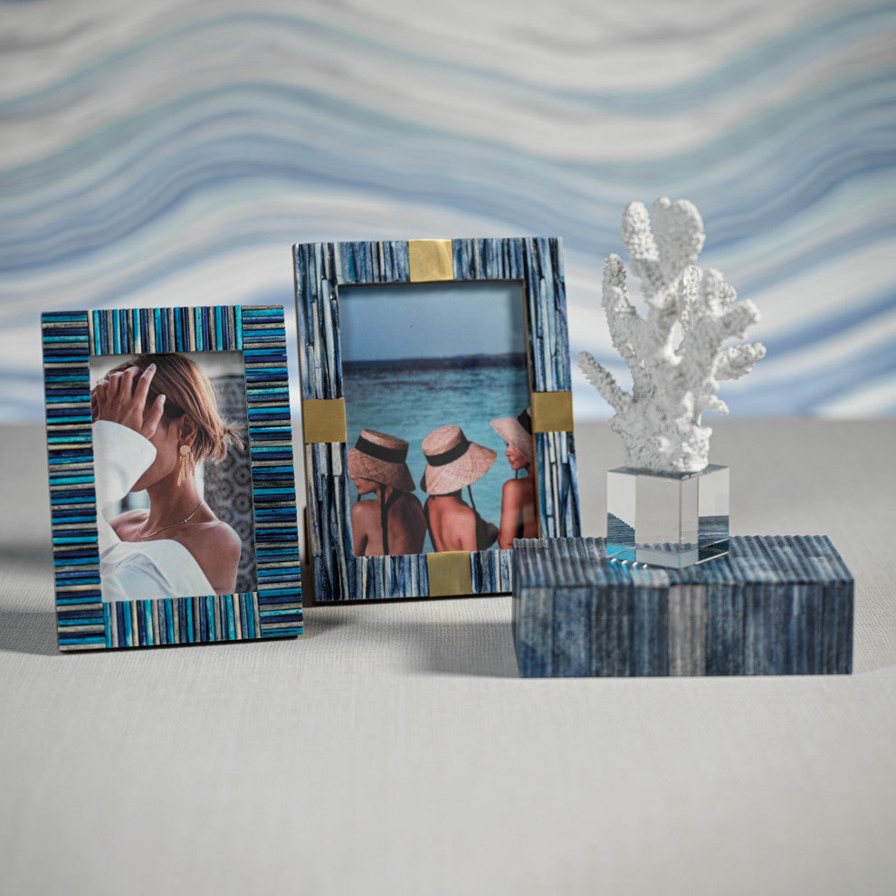 Prato Ribbed Blue Bone Inlay Decorative Box